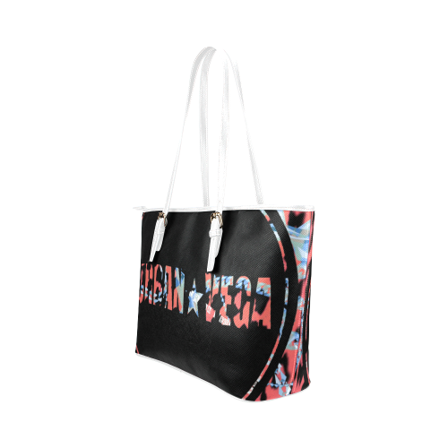 Black with white straps with colorful logo name Leather Tote Bag/Large (Model 1651)
