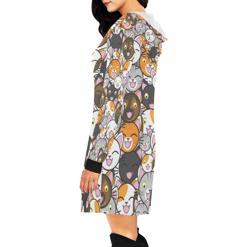 Funny Cats All Over All Over Print Hoodie Mini Dress (Model H27)