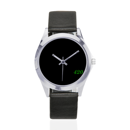 420 watch 4 Unisex Silver-Tone Round Leather Watch (Model 216)