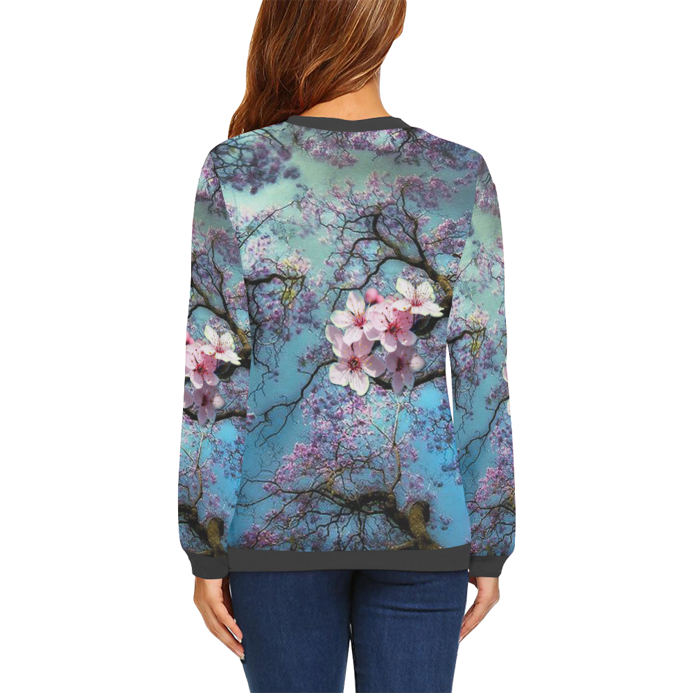 Cherry blossomL All Over Print Crewneck Sweatshirt for Women (Model H18)