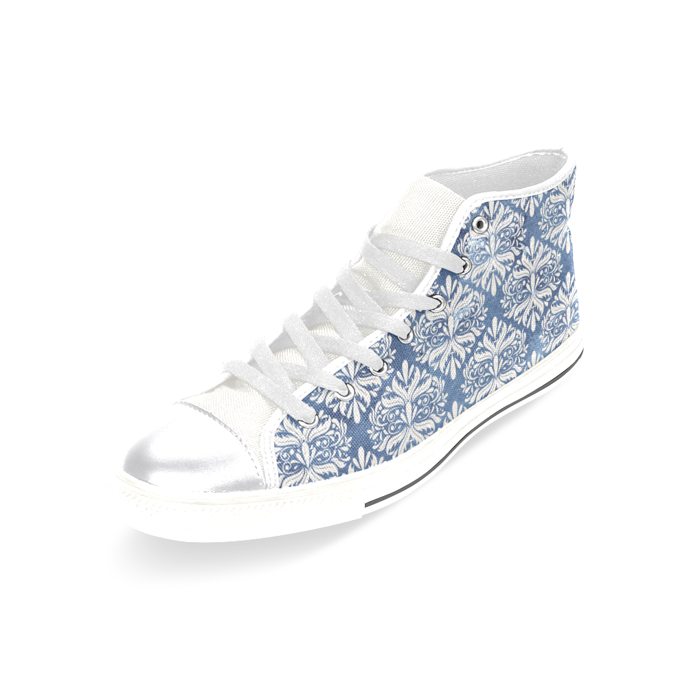 Navy Art Shoes, Blue Mandala Women's Classic High Top Canvas Shoes (Model 017)