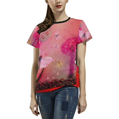 Wonderful butterflies All Over Print T-shirt for Women/Large Size (USA Size) (Model T40)