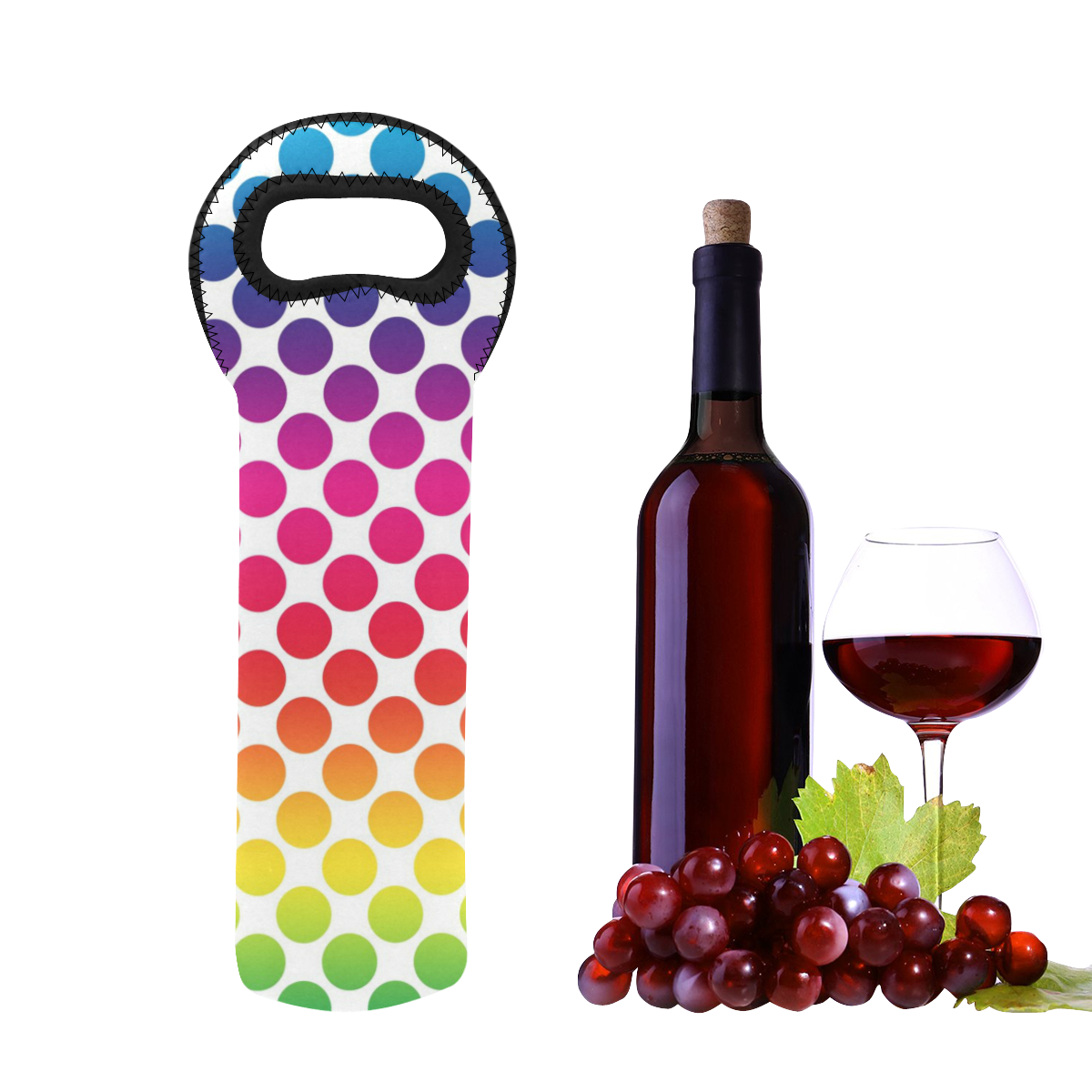 Rainbow Polka Dots Neoprene Wine Bag