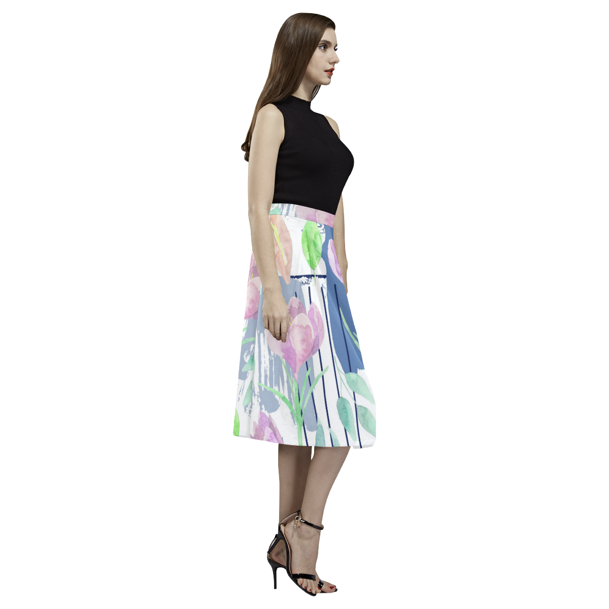 Flower pattern c Aoede Crepe Skirt (Model D16)