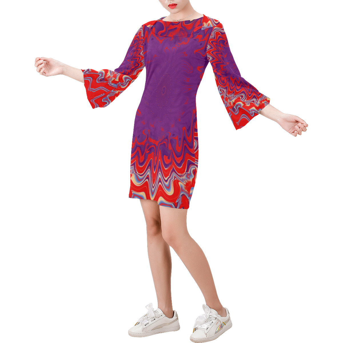 Blossom Red and Purple Bell Sleeve Dress (Model D52)