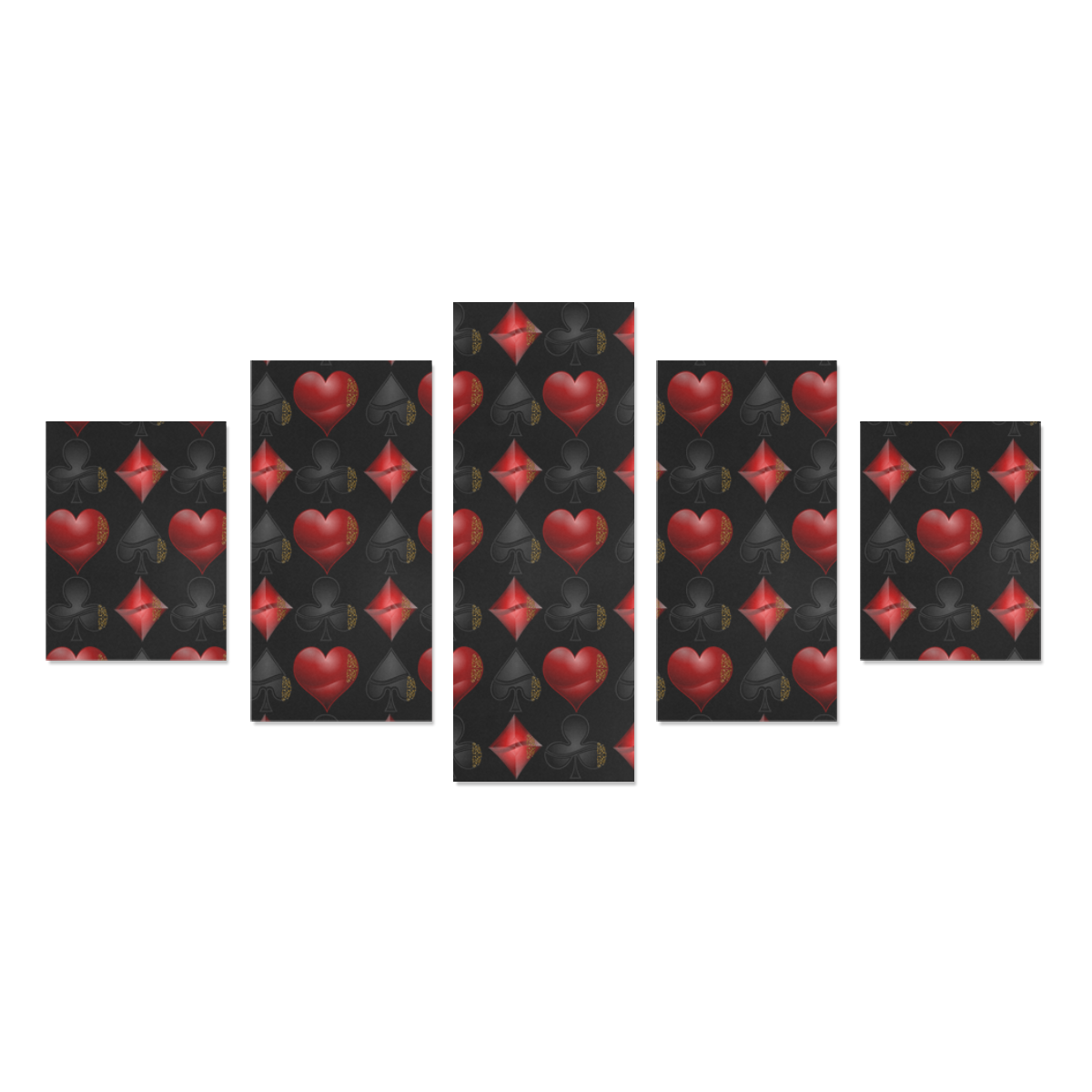 Las Vegas Black and Red Casino Poker Card Shapes on Black Canvas Print Sets B (No Frame)