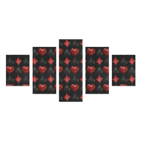 Las Vegas Black and Red Casino Poker Card Shapes on Black Canvas Print Sets B (No Frame)