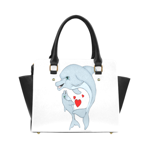 Dolphin Love White Classic Shoulder Handbag (Model 1653)