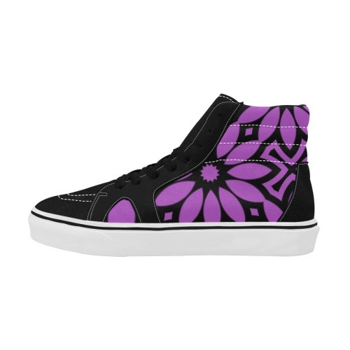 Purple/Black Flowery Pattern Women's High Top Skateboarding Shoes/Large (Model E001-1)