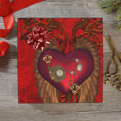 Beautiful heart, wings, clocks and gears Gift Wrapping Paper 58"x 23" (3 Rolls)