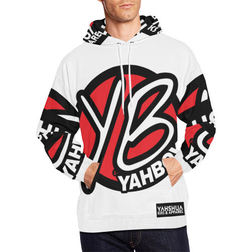 YahBoy Official Logo White All Over Print Hoodie for Men/Large Size (USA Size) (Model H13)