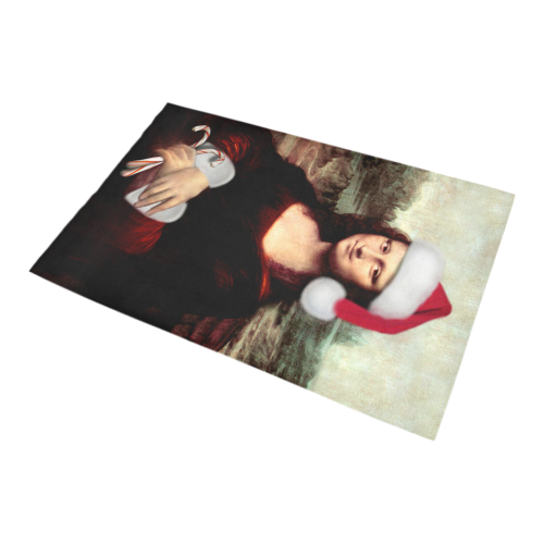 Christmas Mona Lisa with Santa Hat Bath Rug 20''x 32''