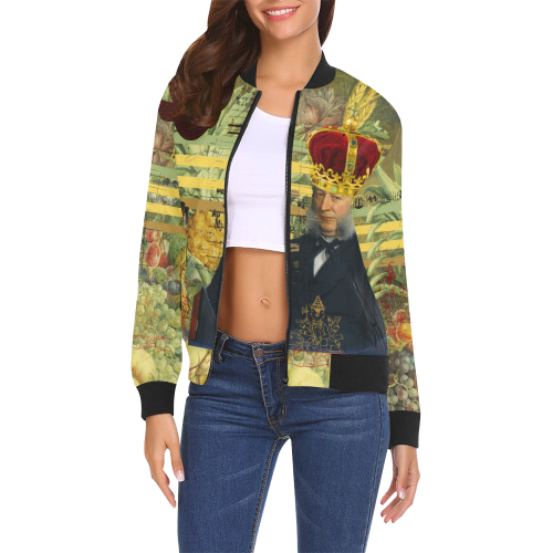 THE FOUR CROWNS All Over Print Bomber Jacket for Women (Model H19)