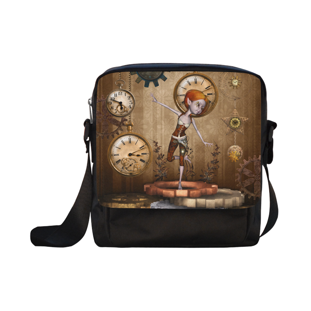 Steampunk girl, clocks and gears Crossbody Nylon Bags (Model 1633)