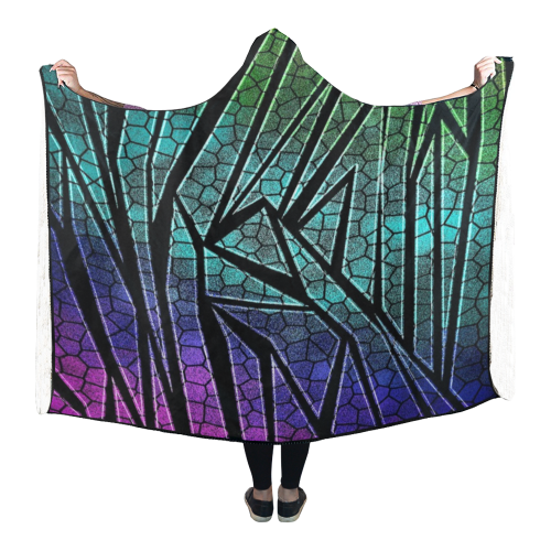Neon Rainbow Cracked Mosaic Hooded Blanket 80''x56''