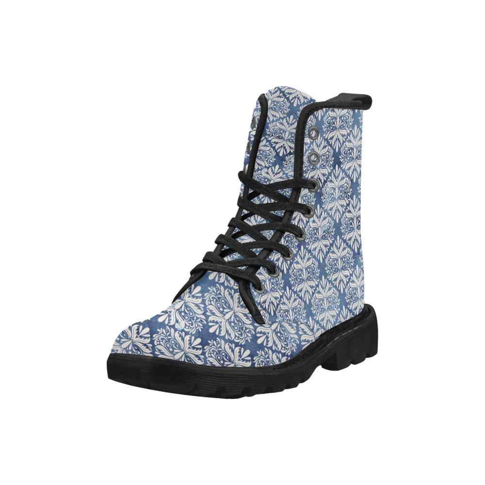 Navy Art Boots, Blue Mandala Martin Boots for Women (Black) (Model 1203H)