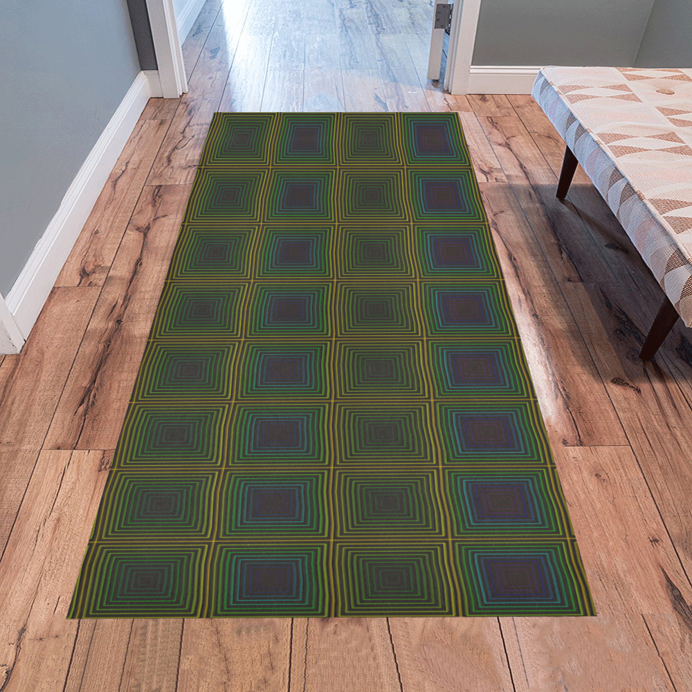 Violet green multicolored multiple squares Area Rug 7'x3'3''