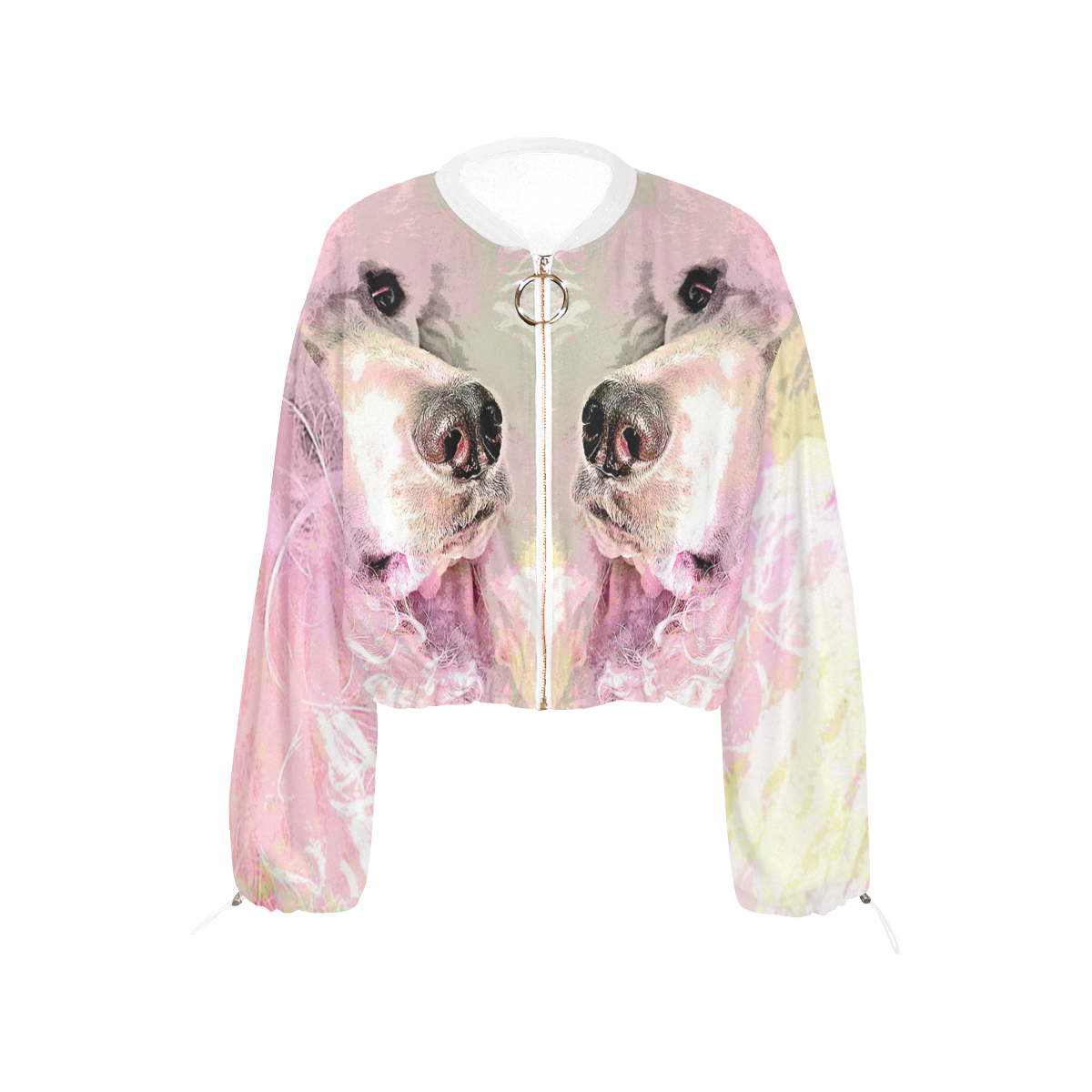 Pink poodle Cropped Chiffon Jacket for Women (Model H30)