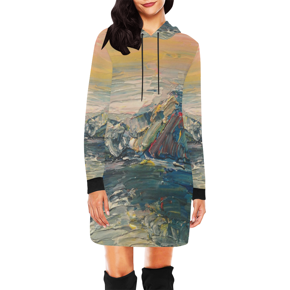 Mountains painting All Over Print Hoodie Mini Dress (Model H27)