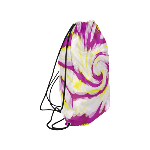 Pink Yellow Tie Dye Swirl Abstract Medium Drawstring Bag Model 1604 (Twin Sides) 13.8"(W) * 18.1"(H)