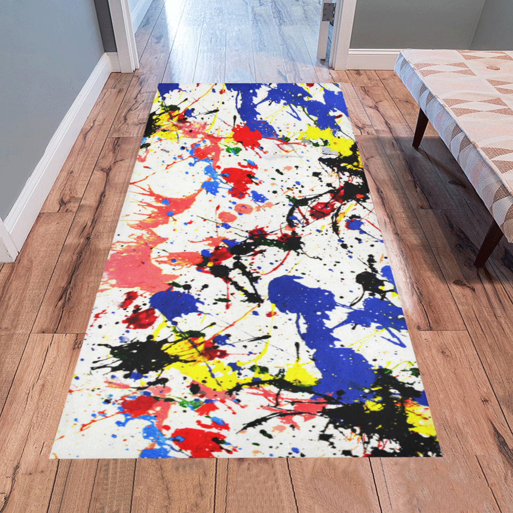 Blue and Red Paint Splatter Area Rug 7'x3'3''