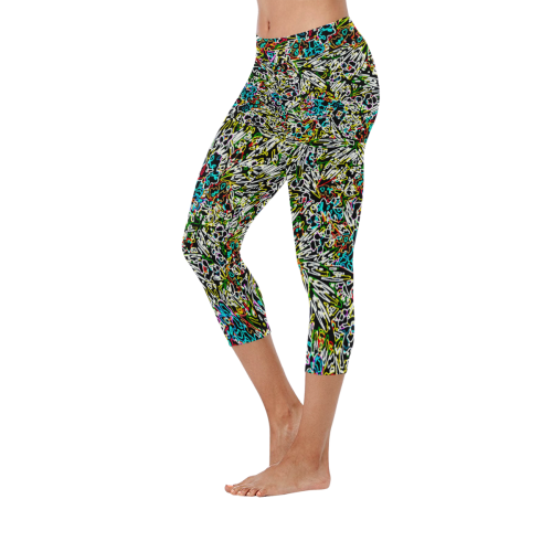 Multicolored Abstract Pattern Women's Low Rise Capri Leggings (Invisible Stitch) (Model L08)