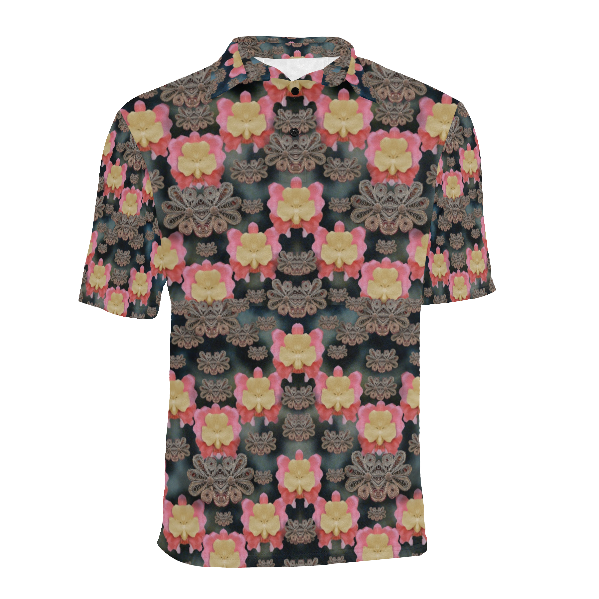 Heavy Metal meets power of the big flower Men's All Over Print Polo Shirt (Model T55)