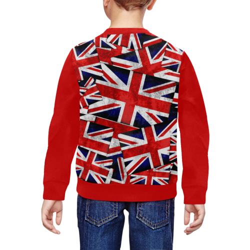 Union Jack British UK Flag  (Vest Style) Red All Over Print Crewneck Sweatshirt for Kids (Model H29)