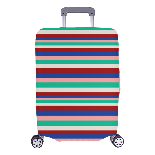 Colored Stripes - Dark Red Blue Rose Teal Cream Luggage Cover/Large 26"-28"