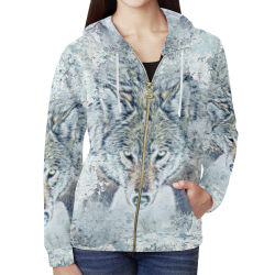 Snow Wolf All Over Print Full Zip Hoodie for Women (Model H14)