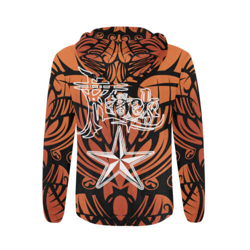 Orange Tribal Rock Star Hoodie All Over Print Full Zip Hoodie for Men (Model H14)