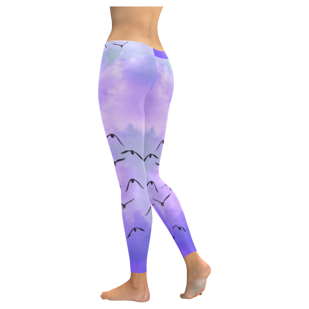 Trendy Birds, blue by JamColors Women's Low Rise Leggings (Invisible Stitch) (Model L05)