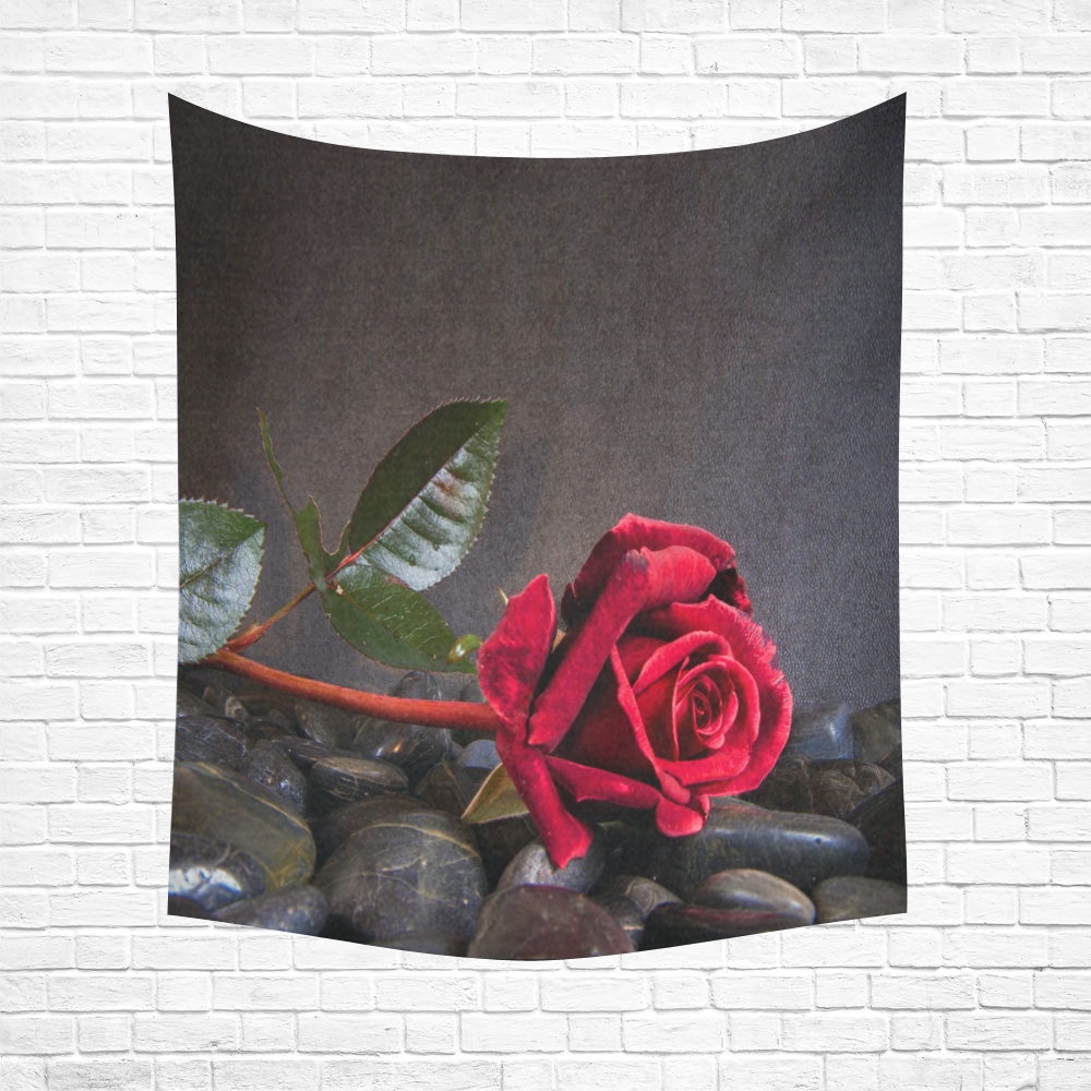 Rose On The Rocks Cotton Linen Wall Tapestry 51"x 60"