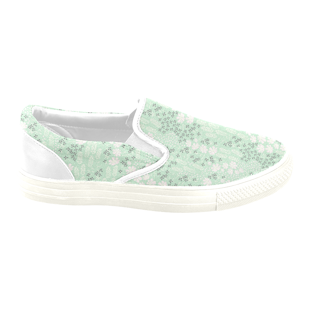 Mint Floral Pattern Slip-on Canvas Shoes for Men/Large Size (Model 019)