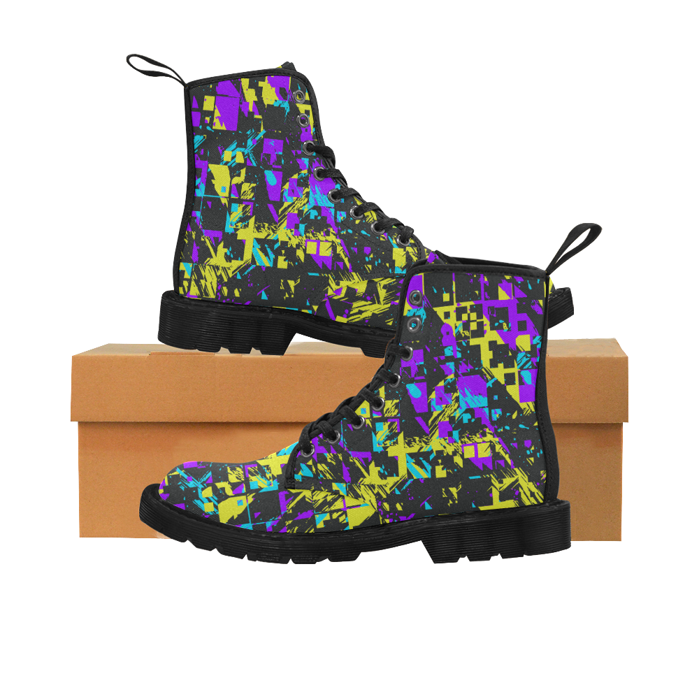 Purple yelllow squares Martin Boots for Men (Black) (Model 1203H)