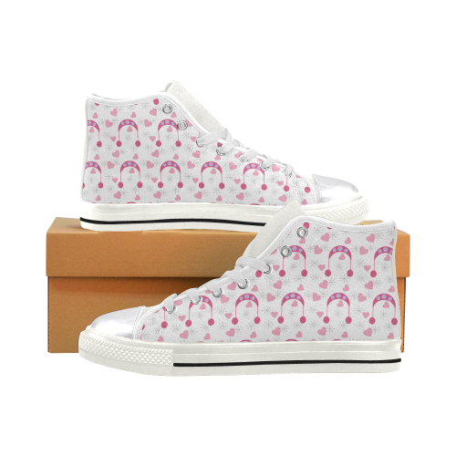 winter pink hat white heart snow Women's Classic High Top Canvas Shoes (Model 017)