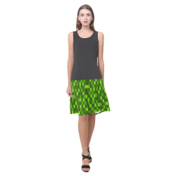 Fun Green Pixel Pattern Design Sleeveless Splicing Shift Dress(Model D17)