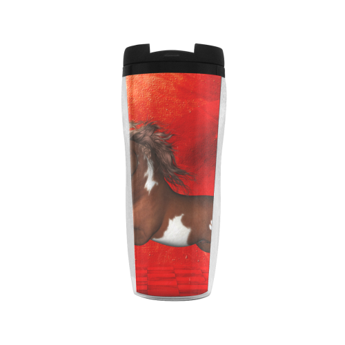 Wild horse on red background Reusable Coffee Cup (11.8oz)