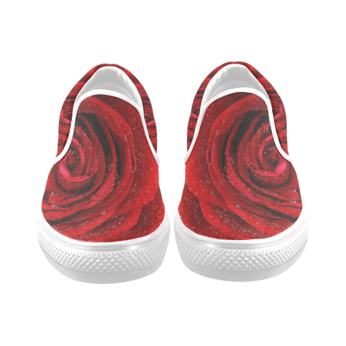 Red rosa Women's Unusual Slip-on Canvas Shoes (Model 019)