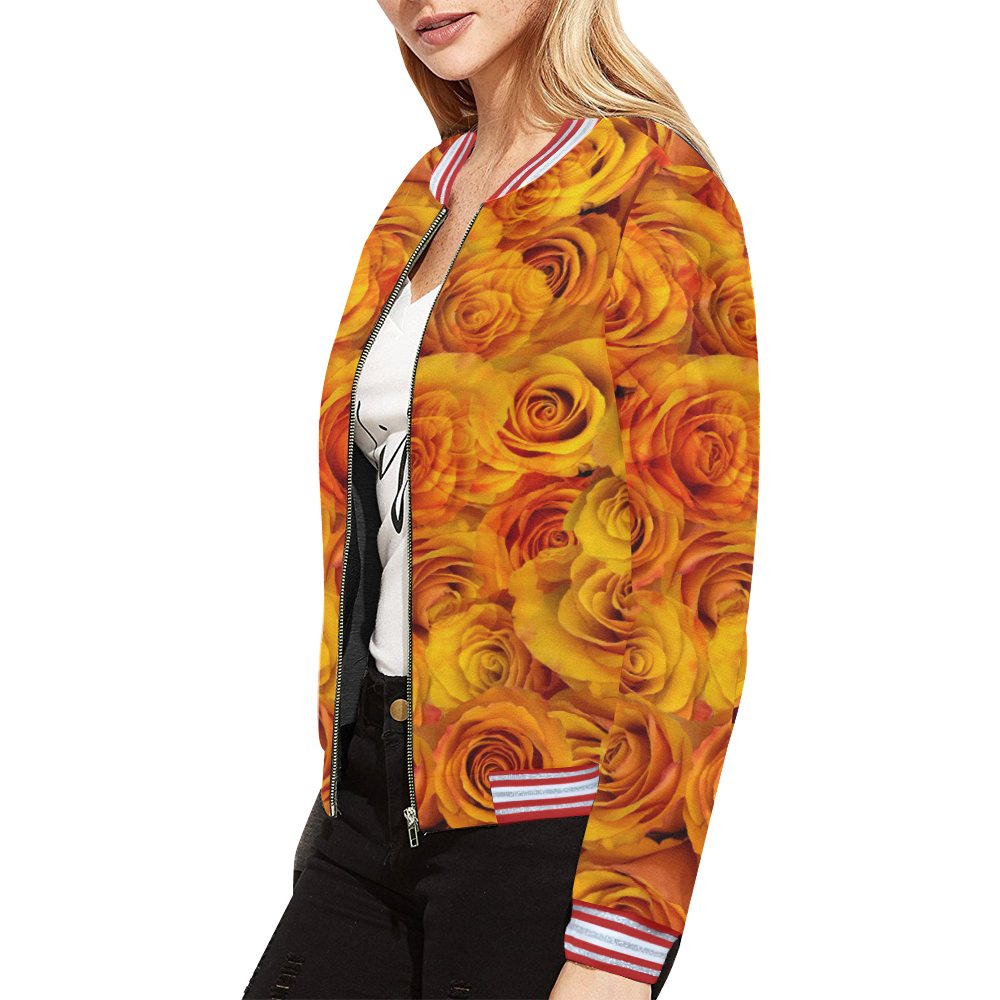 Grenadier Tangerine Roses All Over Print Bomber Jacket for Women (Model H21)
