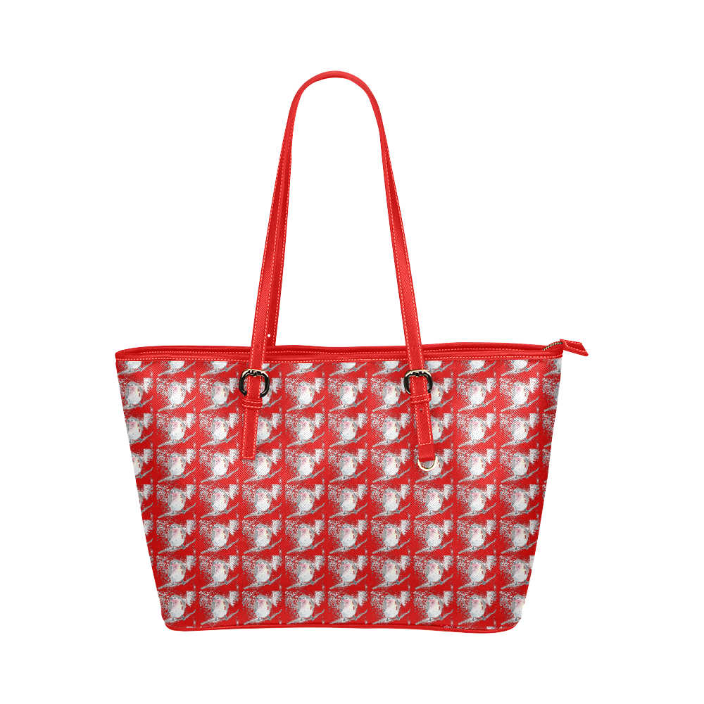 Red Christmas Robin Pattern Bag Leather Tote Bag/Small (Model 1651)
