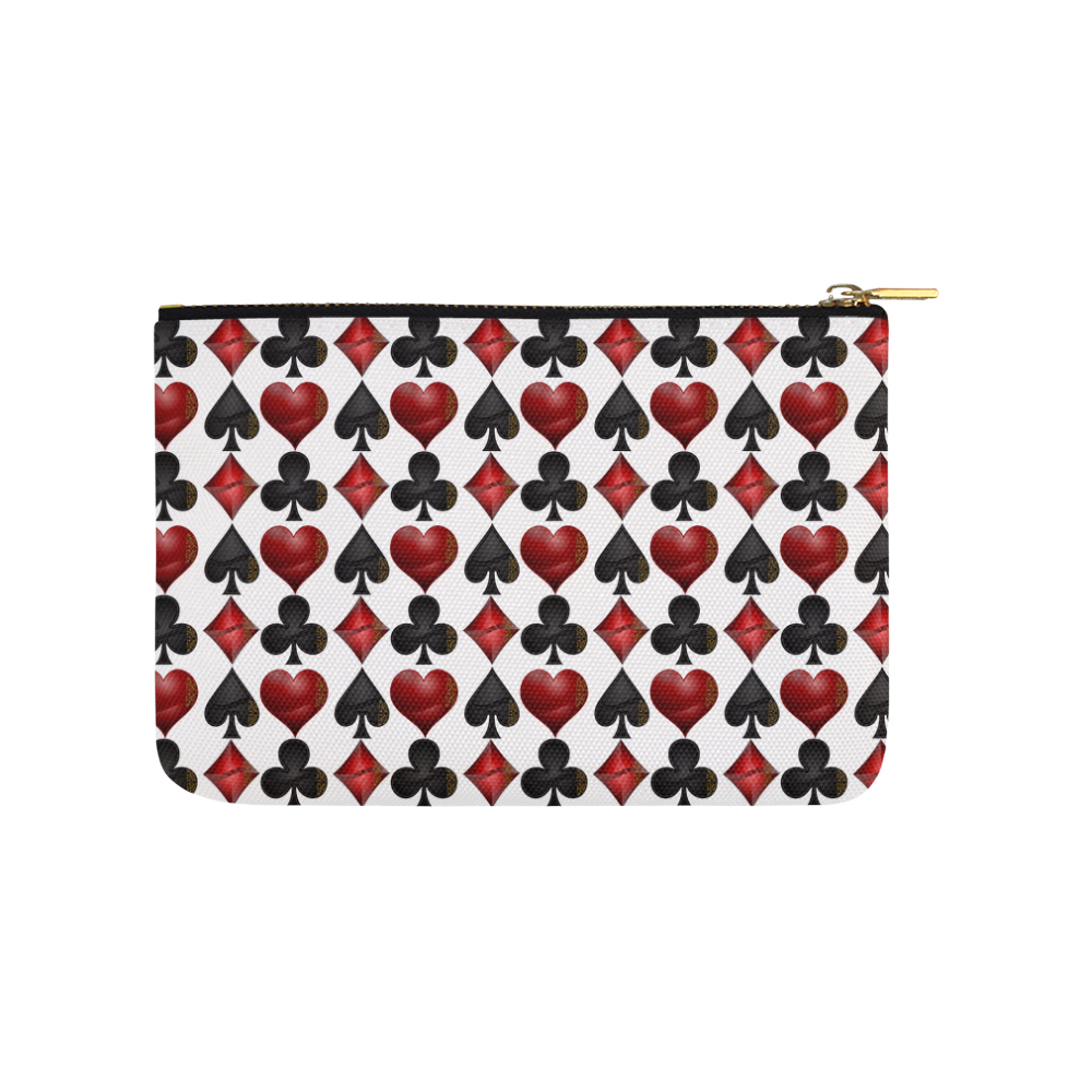 Las Vegas Black and Red Casino Poker Card Shapes on White Carry-All Pouch 9.5''x6''
