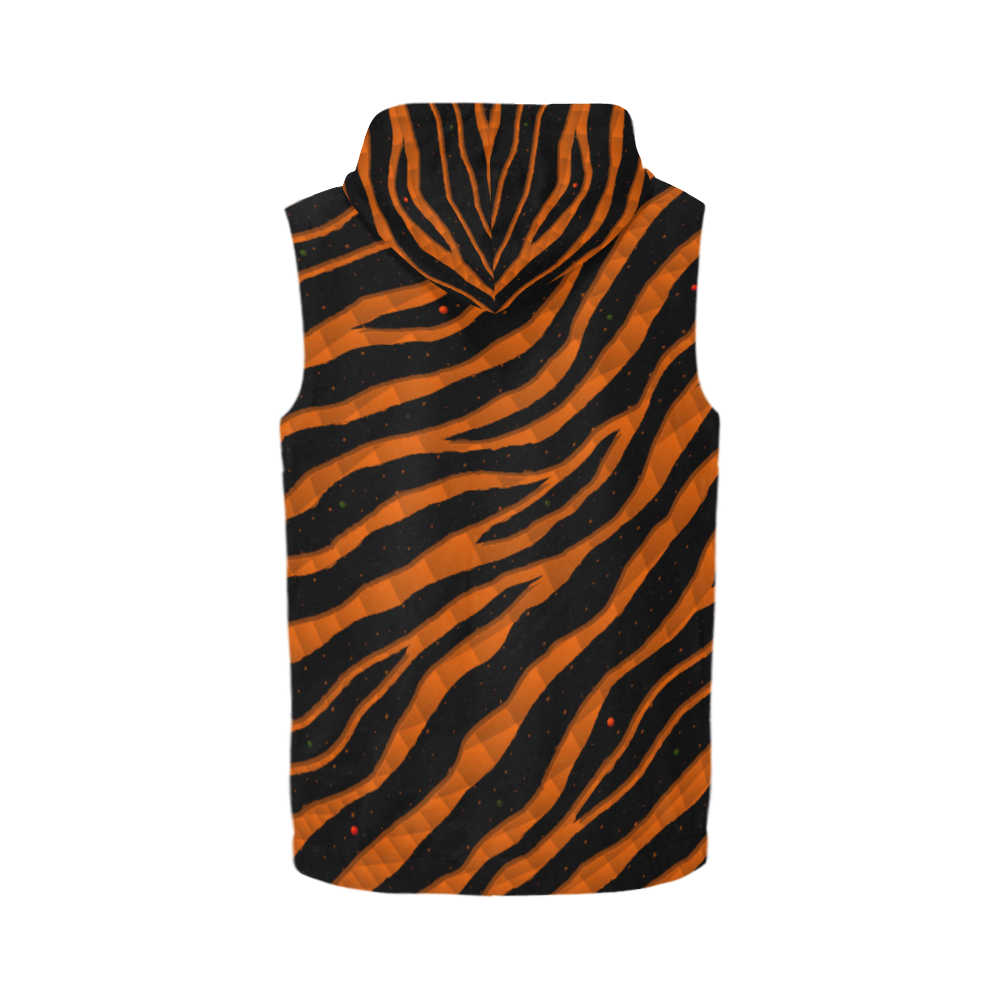 Ripped SpaceTime Stripes - Orange All Over Print Sleeveless Zip Up Hoodie for Men (Model H16)