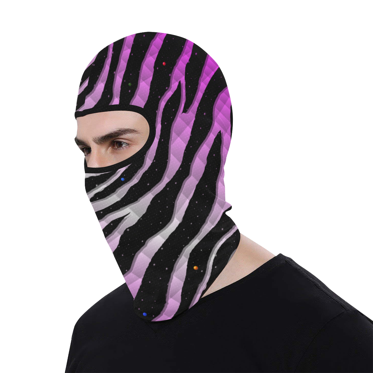 Ripped SpaceTime Stripes - Pink/White All Over Print Balaclava