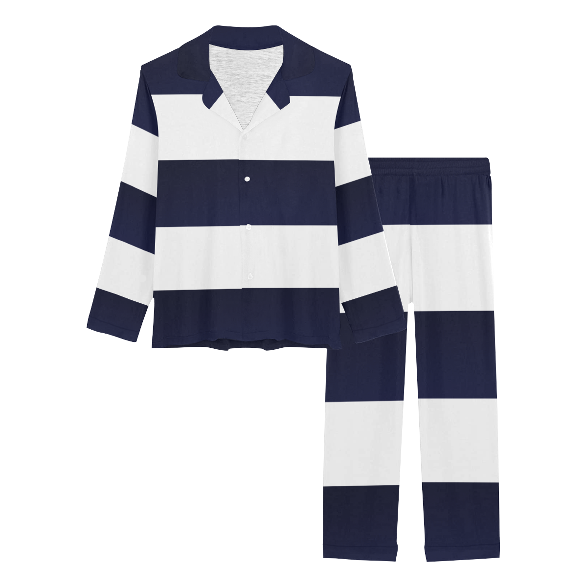 Blue White Stripes Women's Long Pajama Set