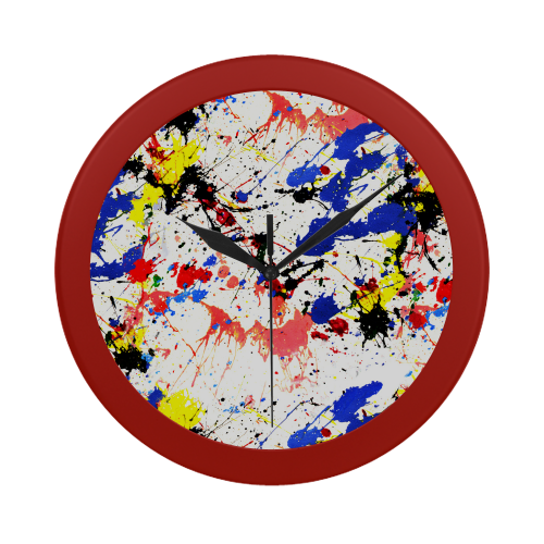 Blue and Red Paint Splatter Red Circular Plastic Wall clock