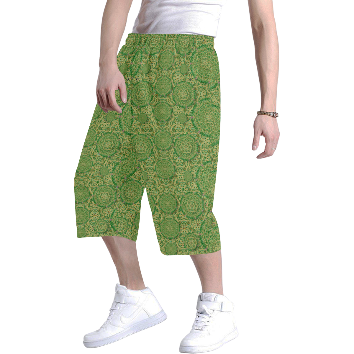 Stars in the wooden forest night in green Men's All Over Print Baggy Shorts (Model L37)