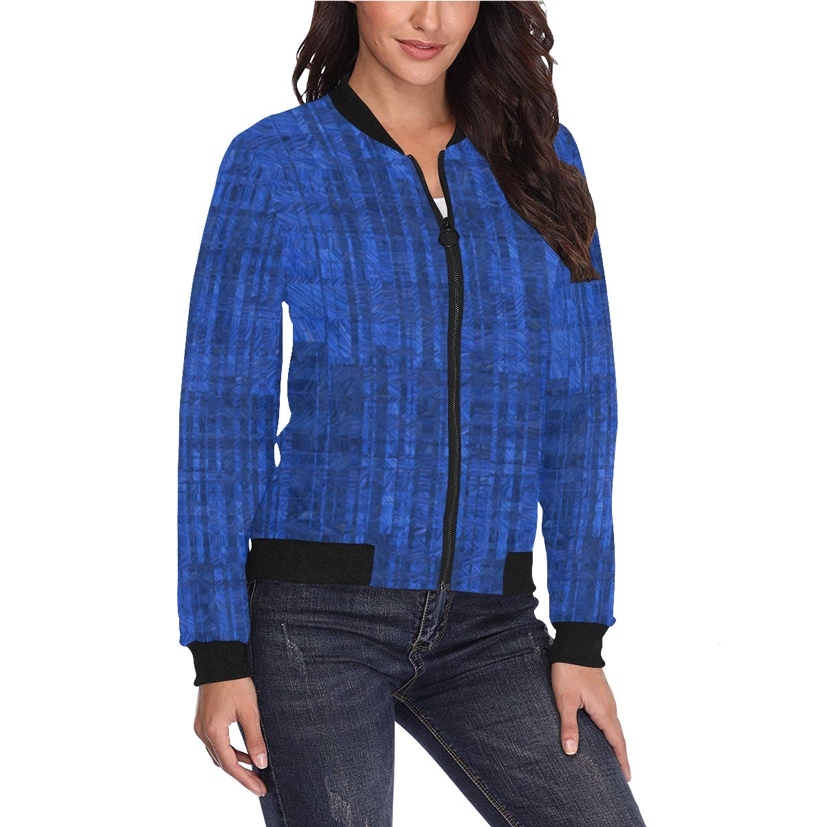 Blue PATTERN OF PASSION All Over Print Bomber Jacket for Women (Model H36)