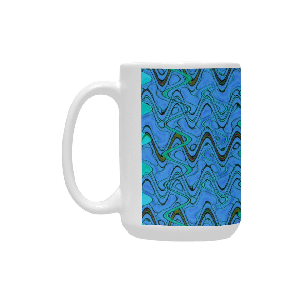 Blue Green and Black Waves pattern design Custom Ceramic Mug (15OZ)