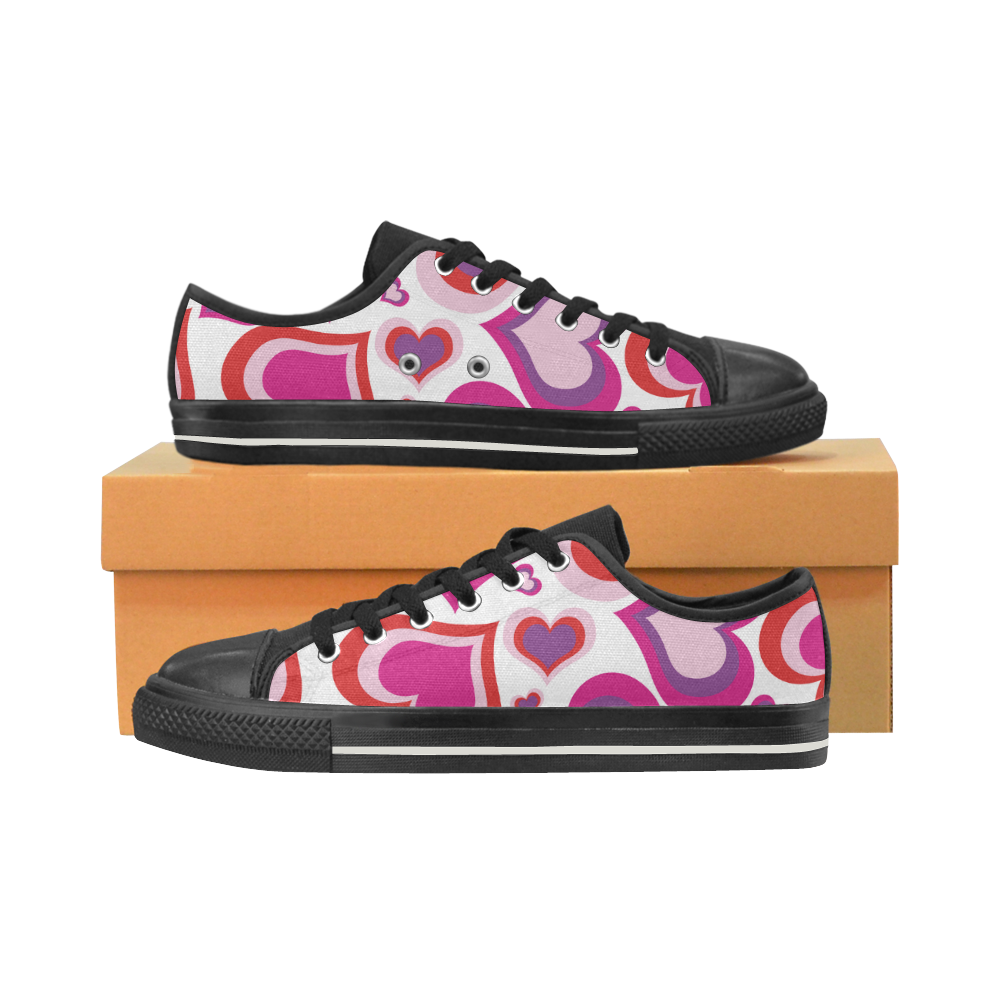 HEARTS PINK PURPLE Low Top Canvas Shoes for Kid (Model 018)